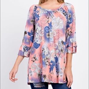 Bright Peach Lilac and Blue Print Tunic